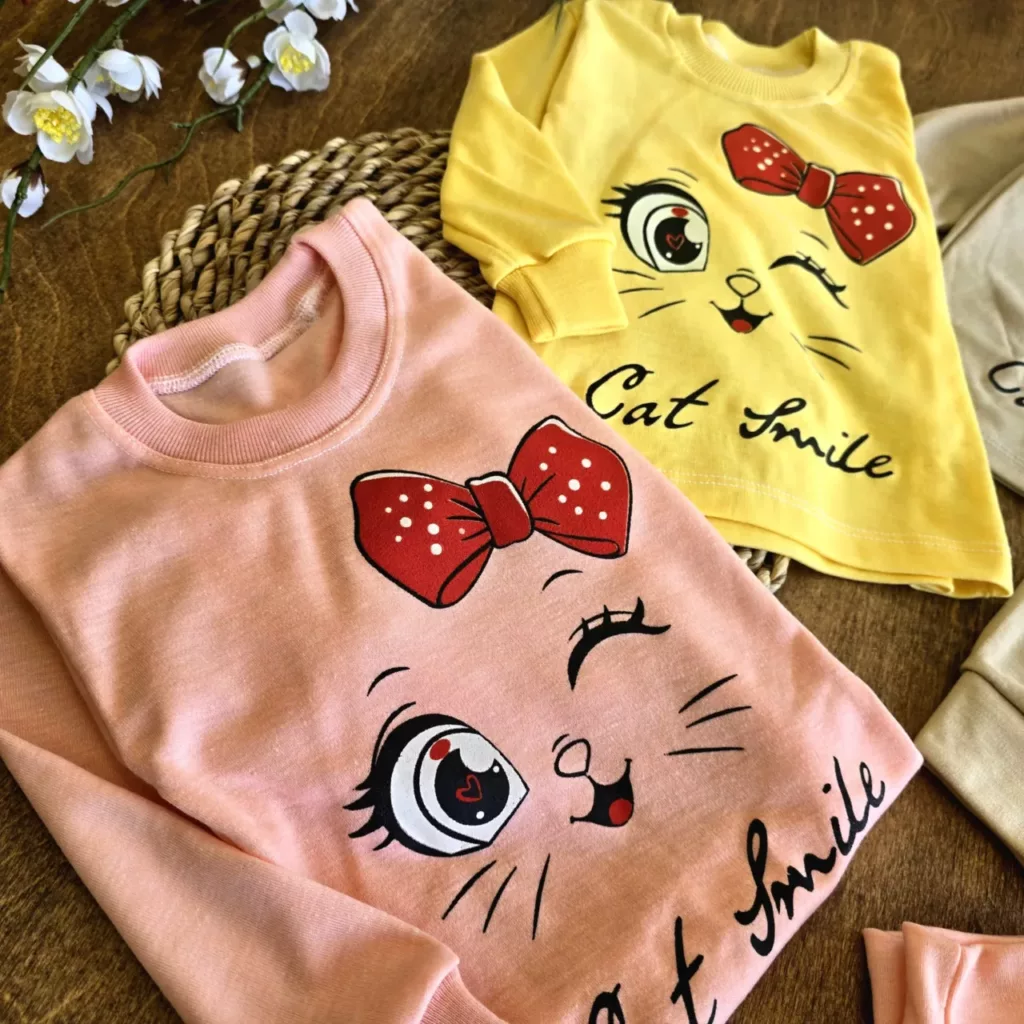 بلوز شلوار پیشی پاپیونی cat smile سایز ۴ تا ۶ کد 6599
