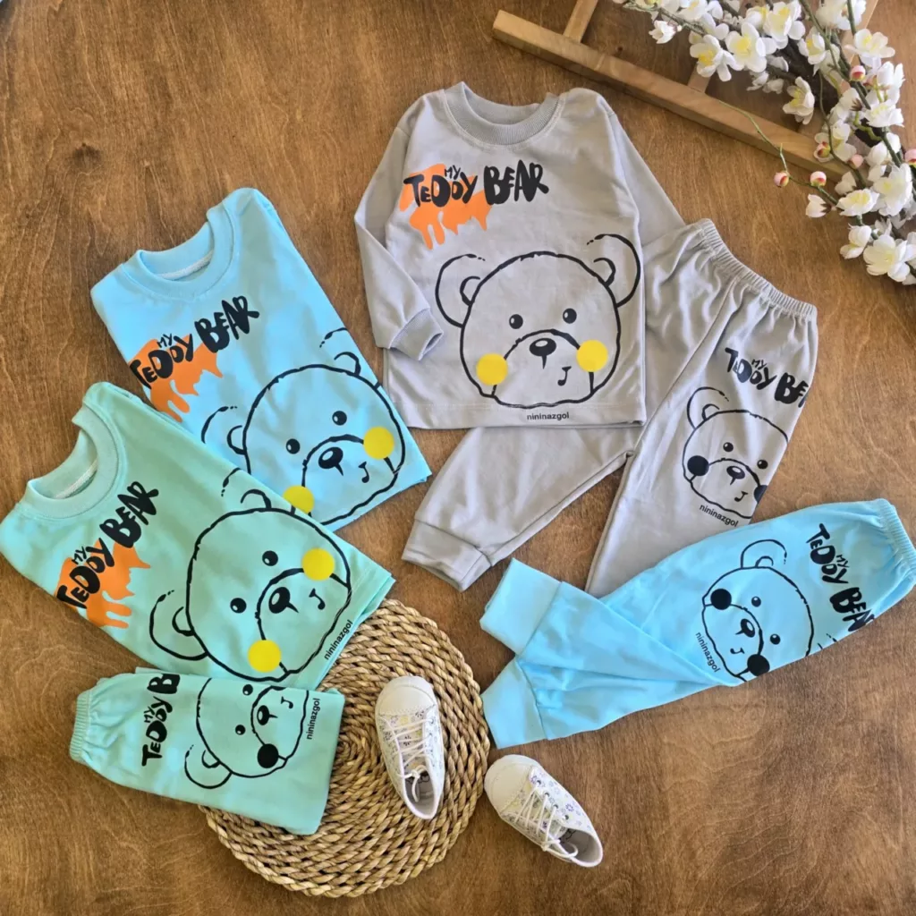 بلوز شلوار خرس لپ دار TEDDY سایز 4 تا 6 کد 6606