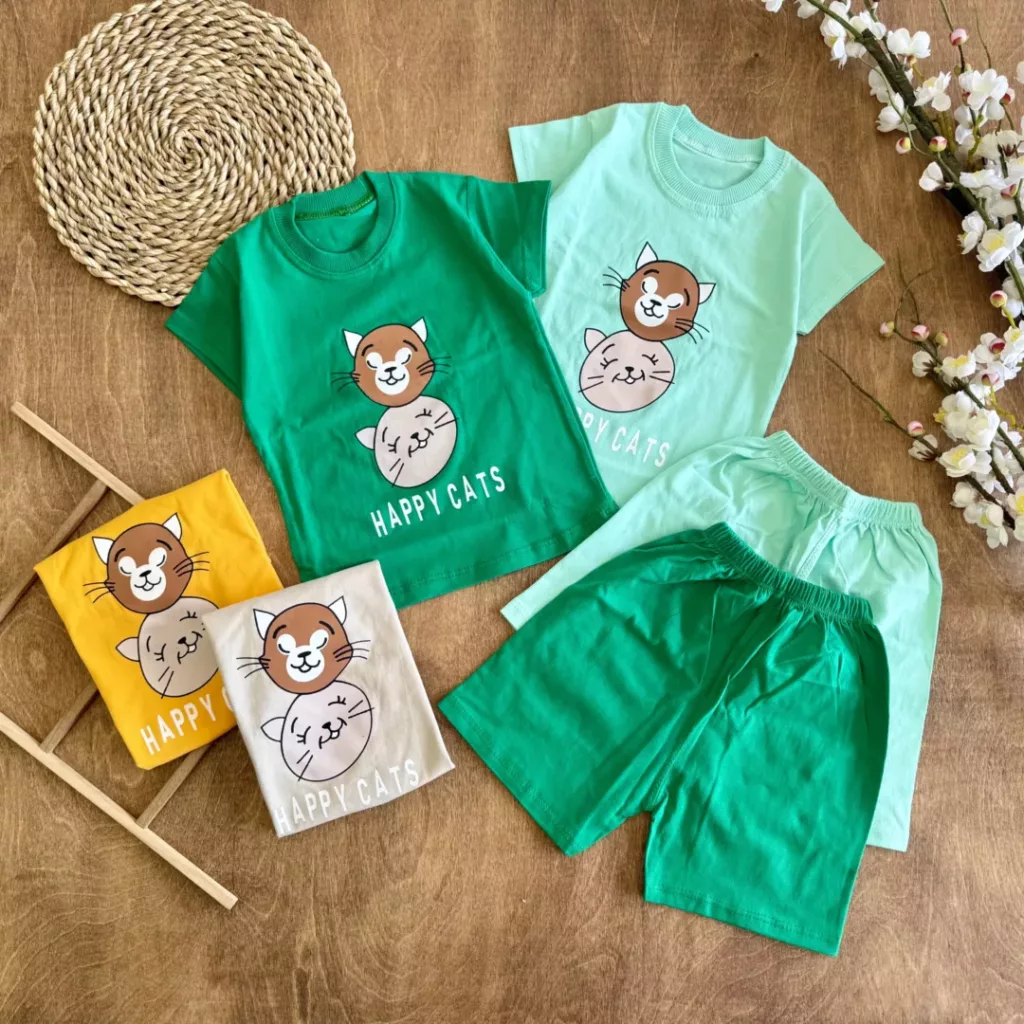 تیشرت شلوارک دو گربه happy cats سایز 35 تا 45 کد 6066