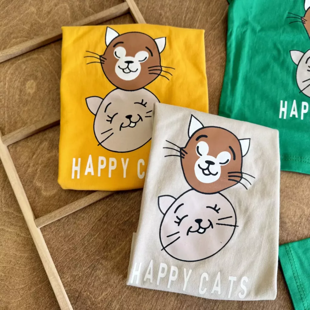 تیشرت شلوارک دو گربه happy cats سایز 35 تا 45 کد 6066