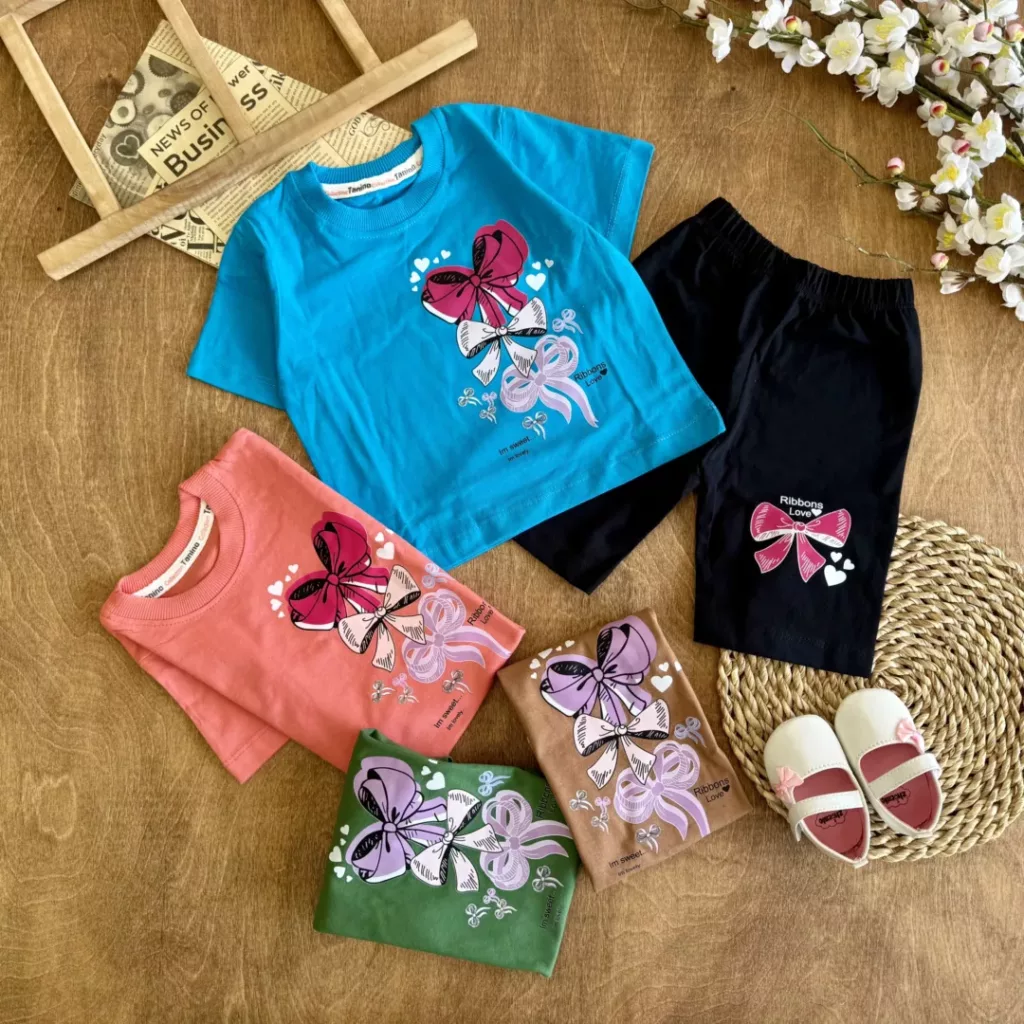 تیشرت شلوارک سه پاپیون Ribbons Love کد 6286