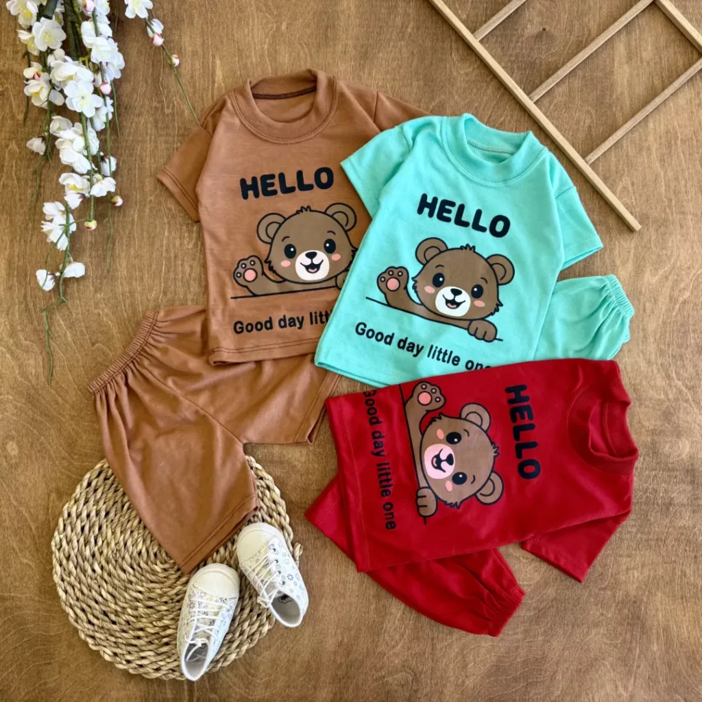 تیشرت شلوارک خرس Hello little one سایز 4 تا 6 کد 6513