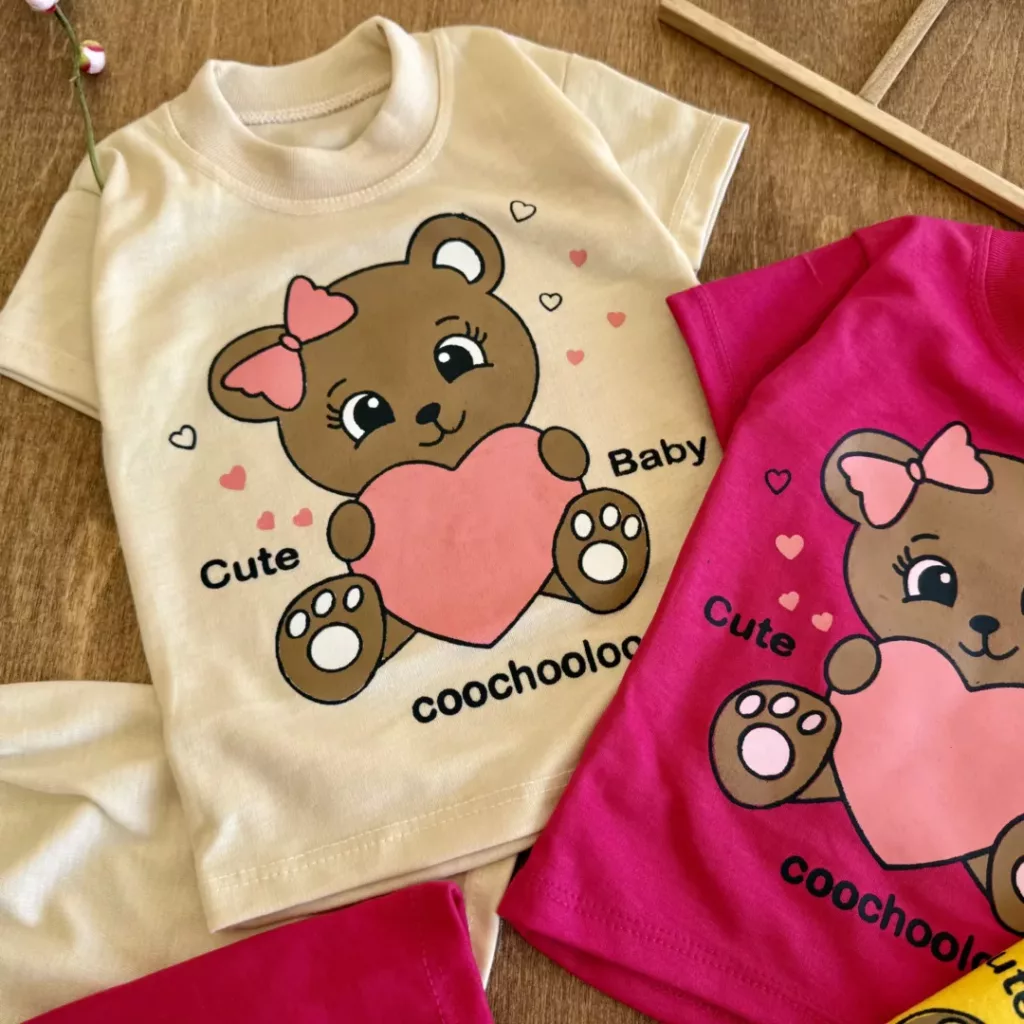 تیشرت شلوارک خرس قلبی cute baby سایز 4 تا 6 کد 6512