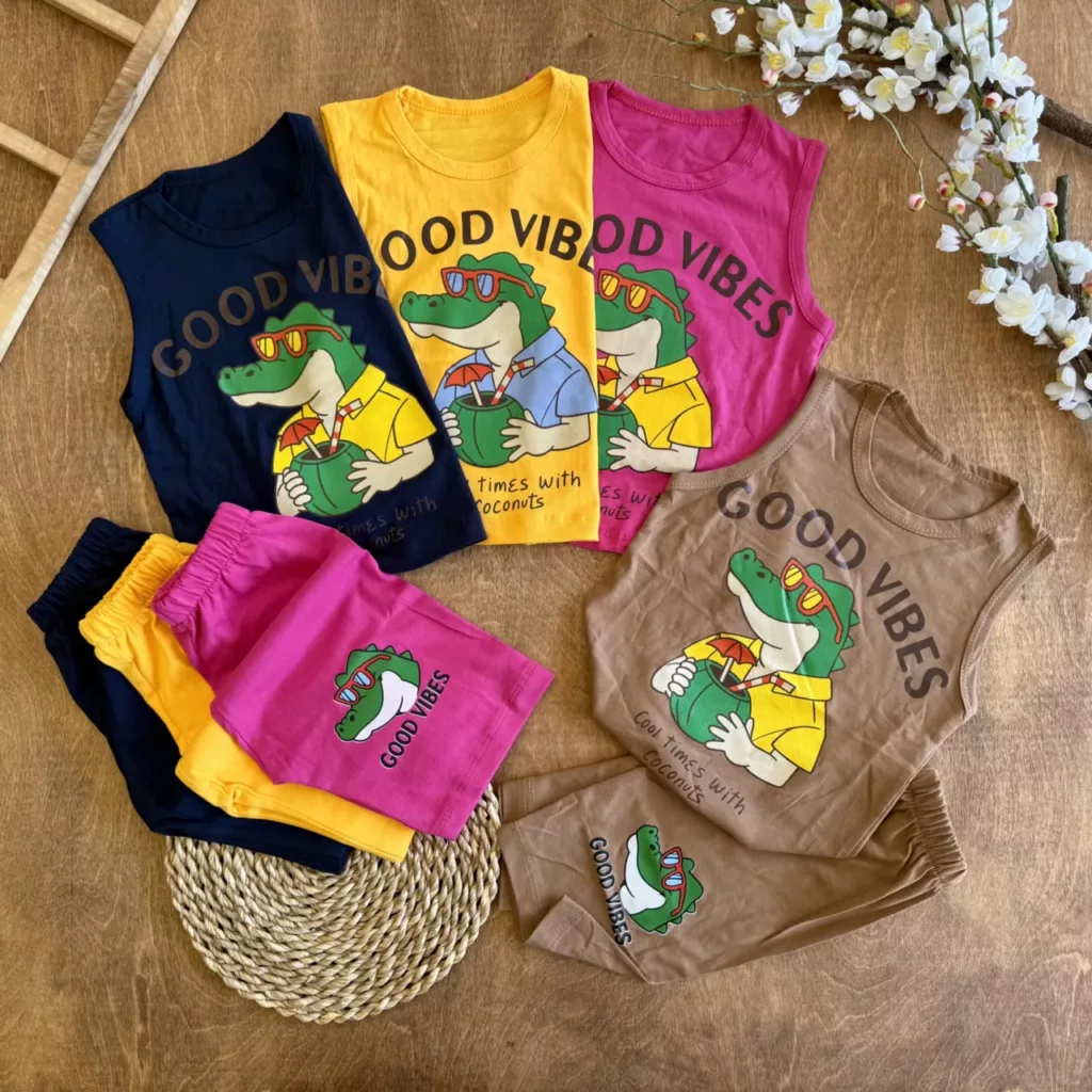 تاپ شلوارک کروکودیل عینکی Good Vibes کد 6683