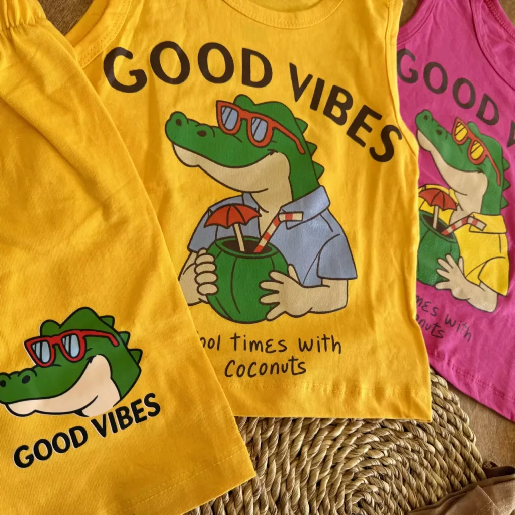 تاپ شلوارک کروکودیل عینکی Good Vibes کد 6683