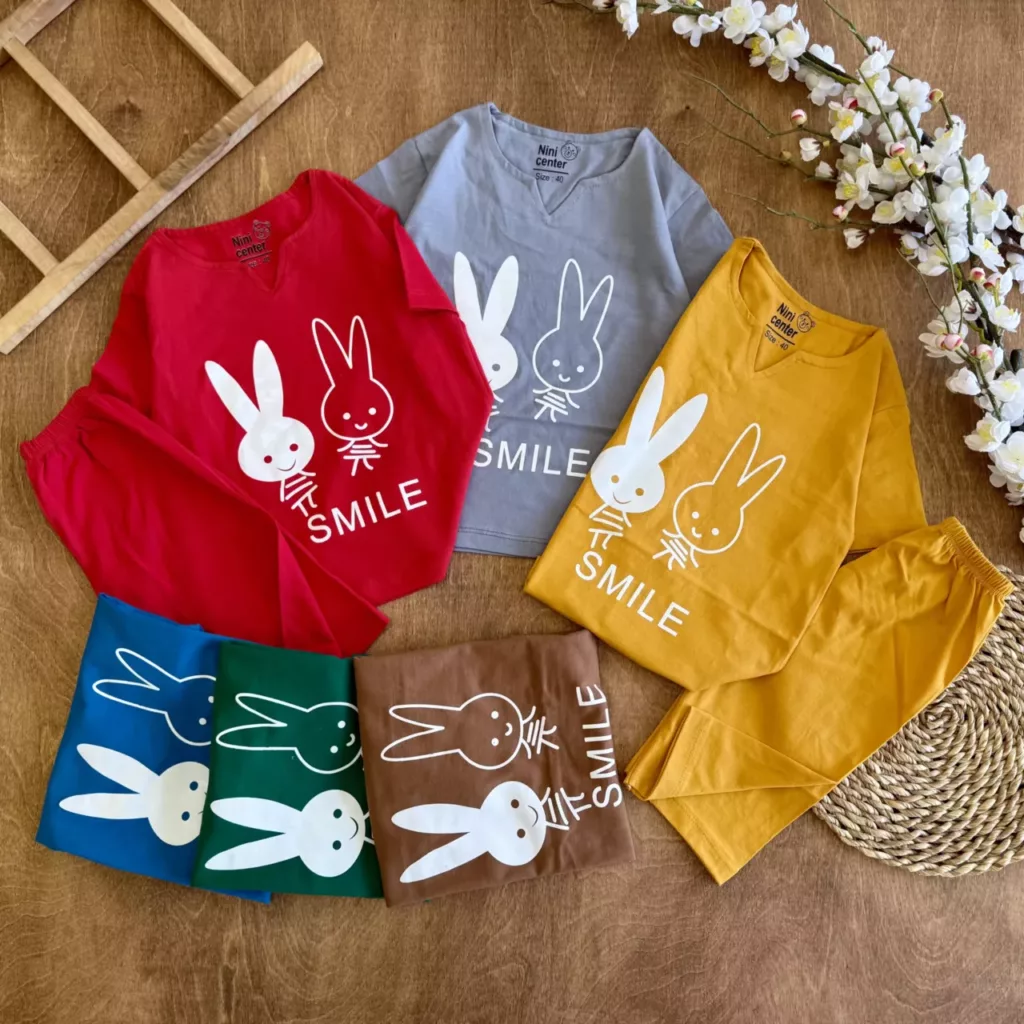 تیشرت شلوارک دو خرگوش SMILE سایز 40،45 کد 6676
