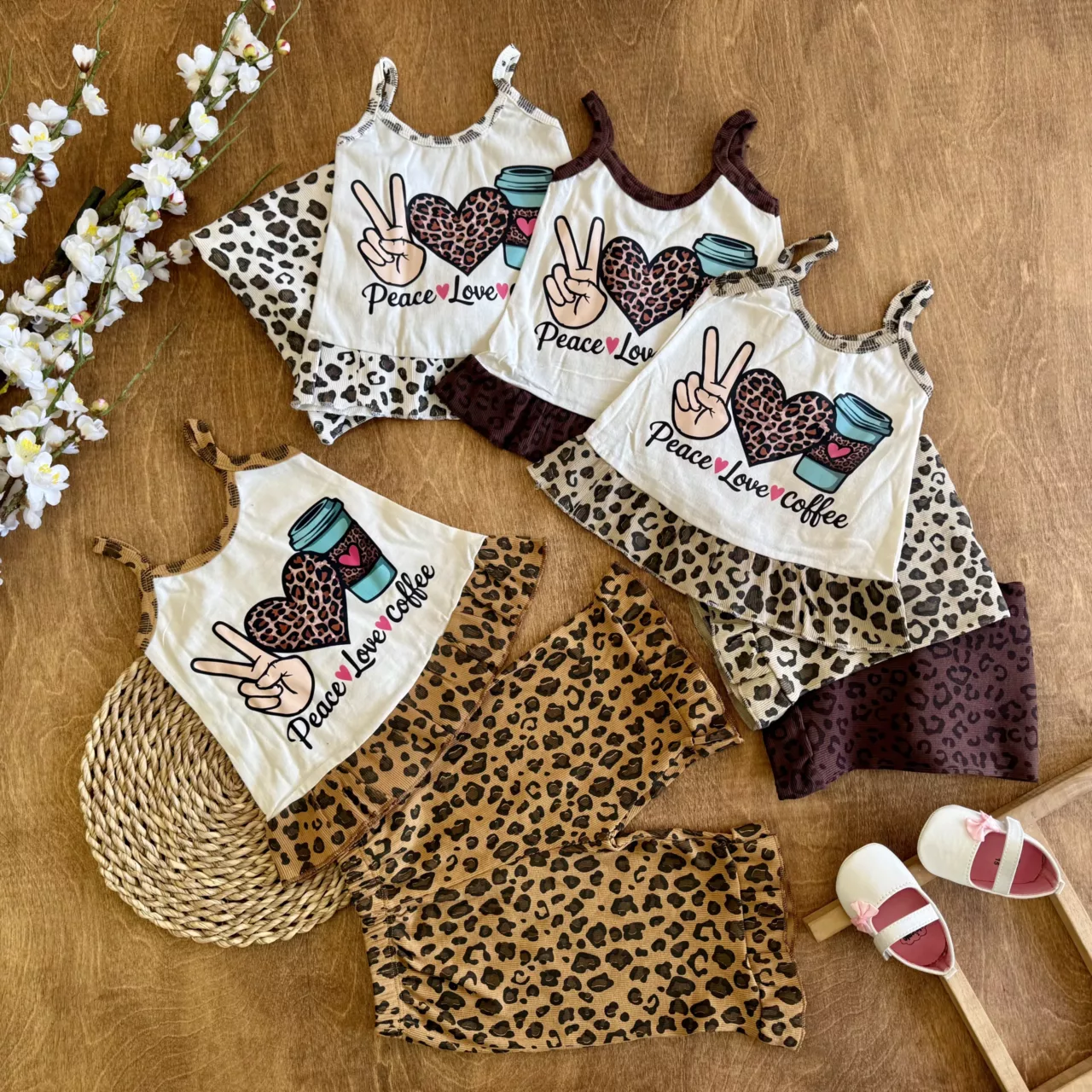 تاپ شلوارک پلنگی چین دار قلب Coffee سایز 40،45 کد 6688