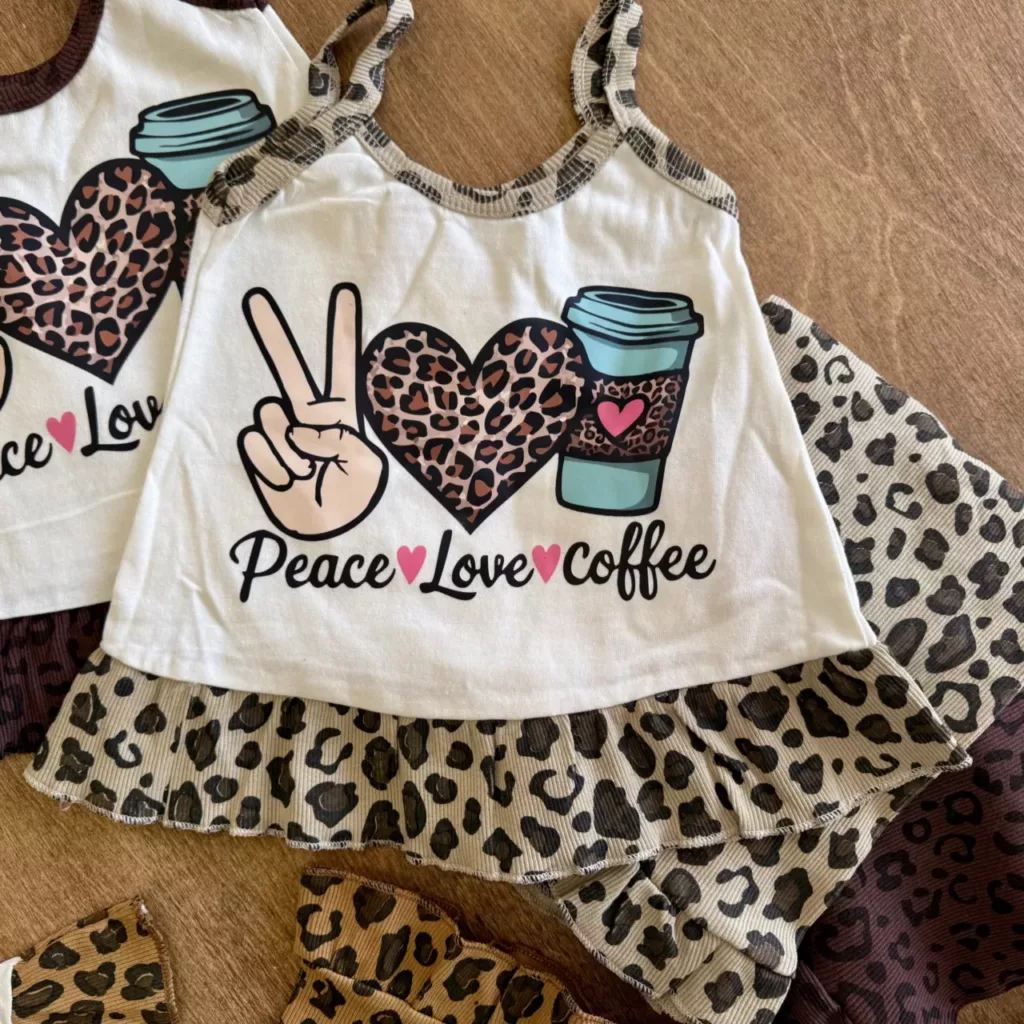 تاپ شلوارک پلنگی چین دار قلب Coffee سایز 40،45 کد 6688