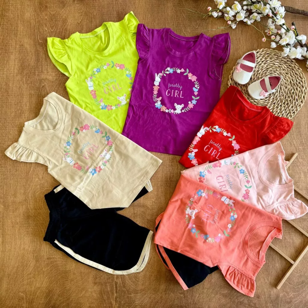 تاپ شلوارک آستین چین دار خرگوش و گل GIRL کد 6538