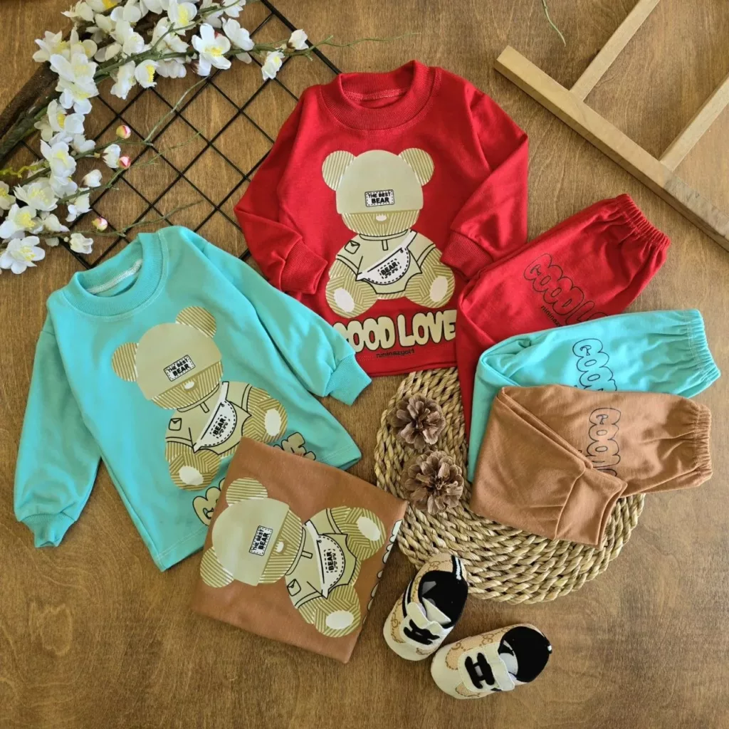 بلوز شلوار نخی خرس کلاه دار Bear سایز 2،3 کد 6972