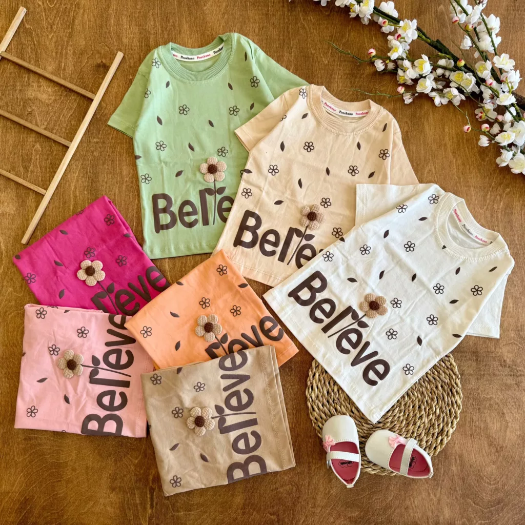 تیشرت تک گل برجسته Believe سایز 40 تا 65 کد 6557