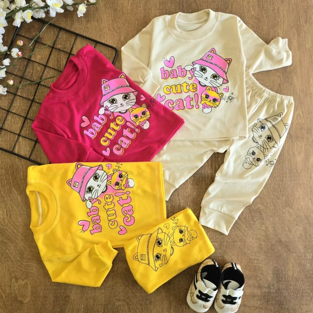 بلوز شلوار نخی دو گربه Baby Cute Cat سایز 2،3 کد 6970