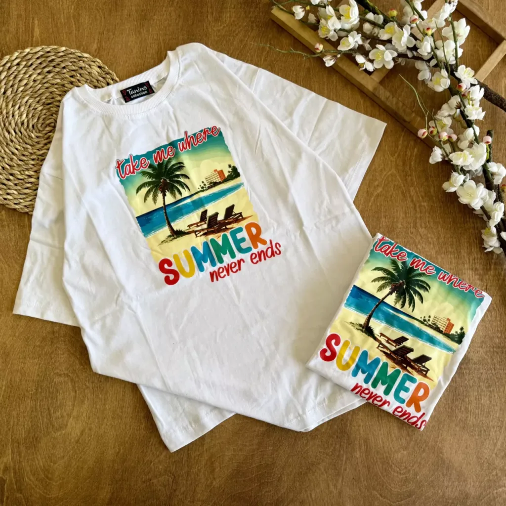 تیشرت تک زنانه طرح ساحل Summer کد 6735